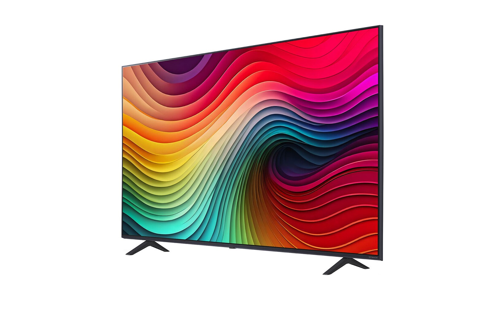 Vista lateral ligeramente inclinada hacia la izquierda del LG NanoCell TV, NANO80