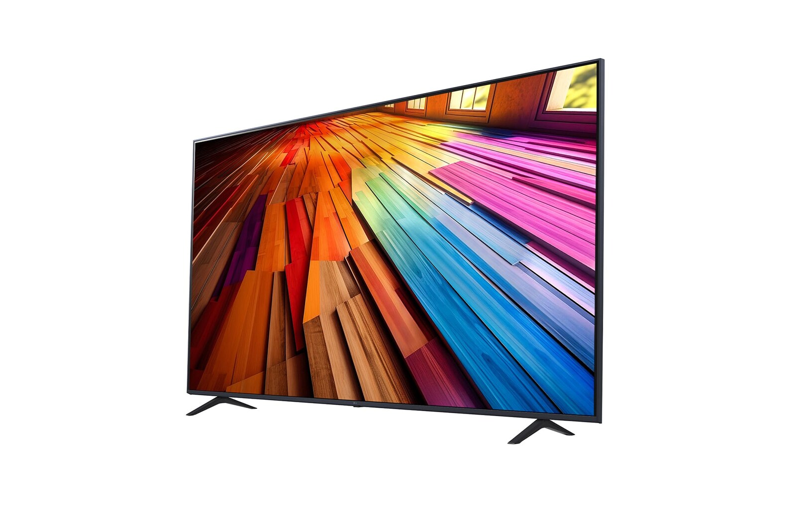 Vista lateral ligeramente inclinada hacia la izquierda del televisor LG UHD, UT80