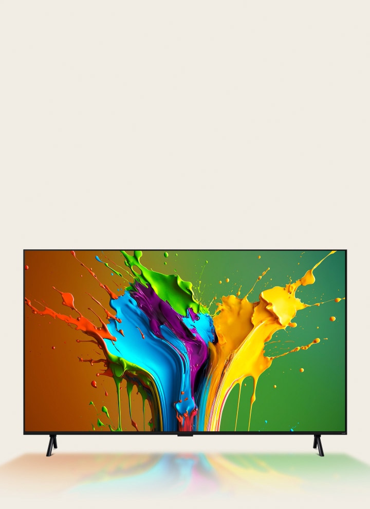 La pantalla del LG QNED89 muestra una colorida obra de arte.
