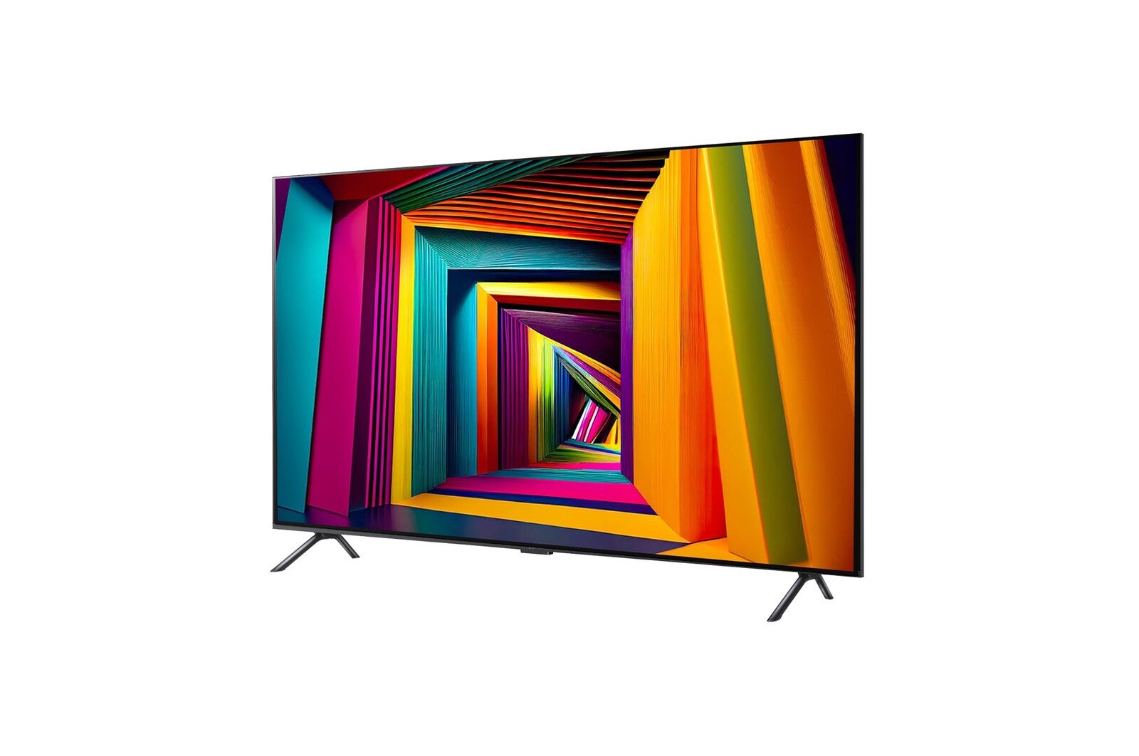 Vista lateral ligeramente inclinada hacia la izquierda del TV LG UHD, UT90