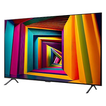 Vista lateral ligeramente inclinada hacia la izquierda del TV LG UHD, UT90