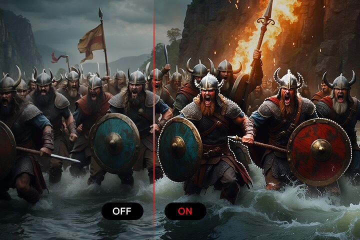 Comparación de imágenes con la función AI Picture activada y desactivada.