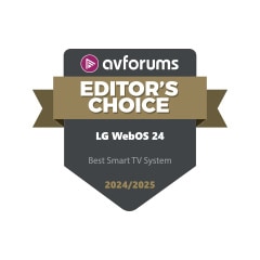 Logotipo de Selección del editor de AVForums para LG webOS 24 como mejor sistema para TV inteligente 2024/2025. 