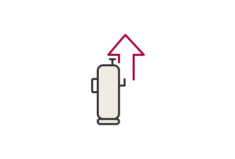 Icon representing Advanced Compressor with an upward arrow is illustrating enhanced power and reliability.	