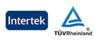 Logo of Intertek and TUV Rheinland.