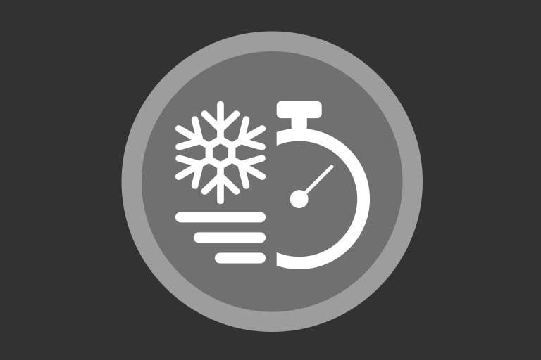 At the core of a dual-toned gray circle, a right-sided stopwatch and a left-displayed ice crystal with three line lengths are featured.