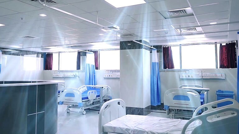 LG HVAC system is installed in the ceiling of a hospital room which has four beds inside.