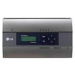 The LG BMS Gateway control solution features a small LG logo on the left and has an interface panel in the middle.