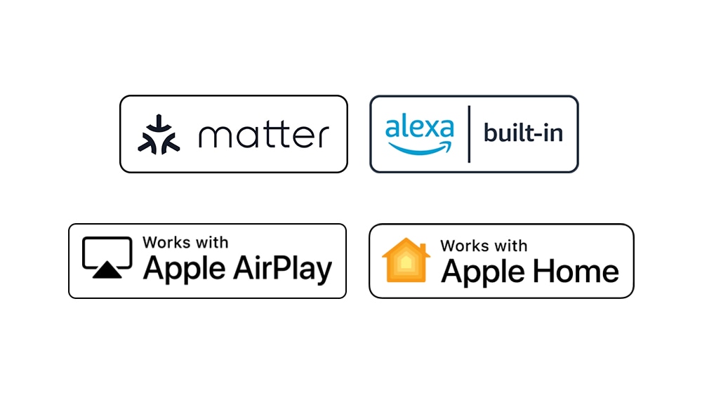 The logo of matter The logo of alexa built-in The logo of works with Apple AirPlay The logo of works with Apple Home