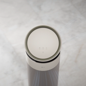 LG air purifier with Aero V Pet Filter, capturing dust and releasing clean air in all directions	