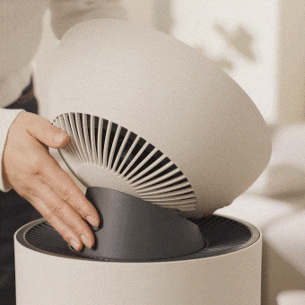 LG air purifier's one-touch detachable head, allowing easy removal for convenient cleaning	