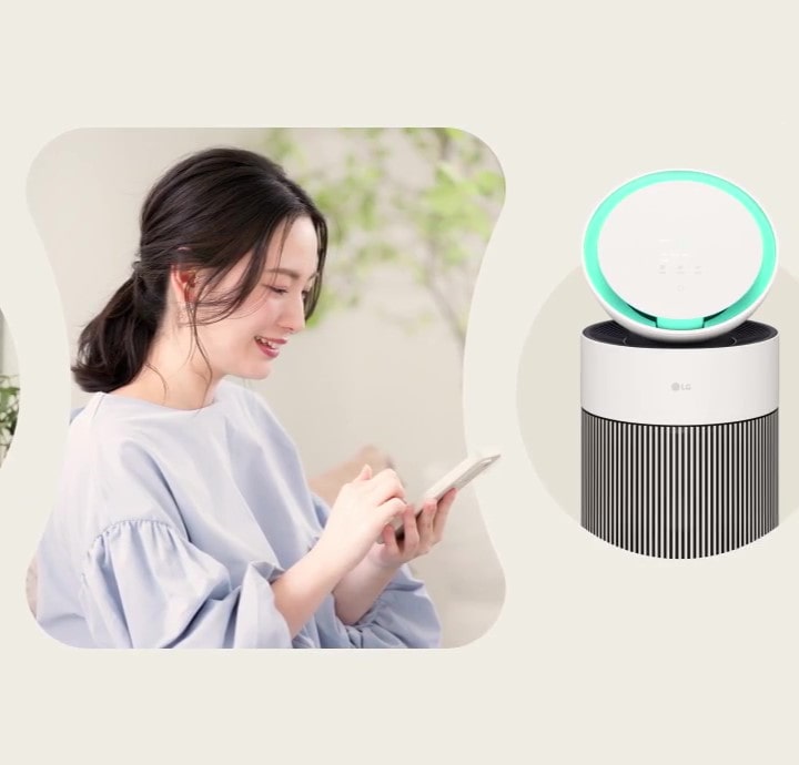 Video showing various moments where an air purifier is needed, featuring the LG air purifier in use.