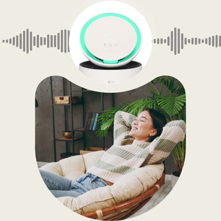 LG air purifier with brightness sensor and sleep mode, lowering noise and dimming light for restful sleep	