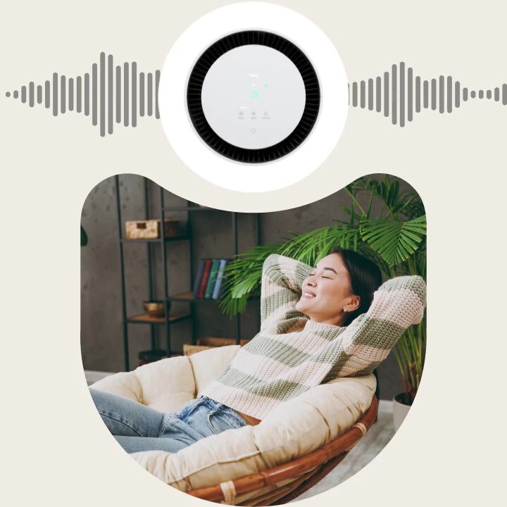 Video showing how LG air purifier sleep mode reduces noise, letting a user relax in a quiet, fresh indoor space.