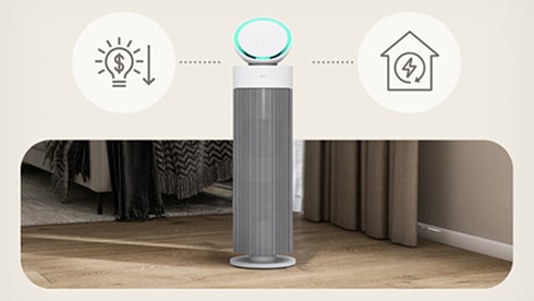 The LG PuriCare AeroBooster with AI + Smart Air Control saves more energy.