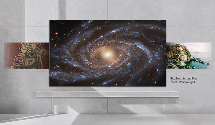 LG TV na ścianie z różnymi treściami wyświetlanymi na ekranie, od sztuki klasycznej, przez sztukę współczesną, zdjęcia, tapety i wiele innych. 