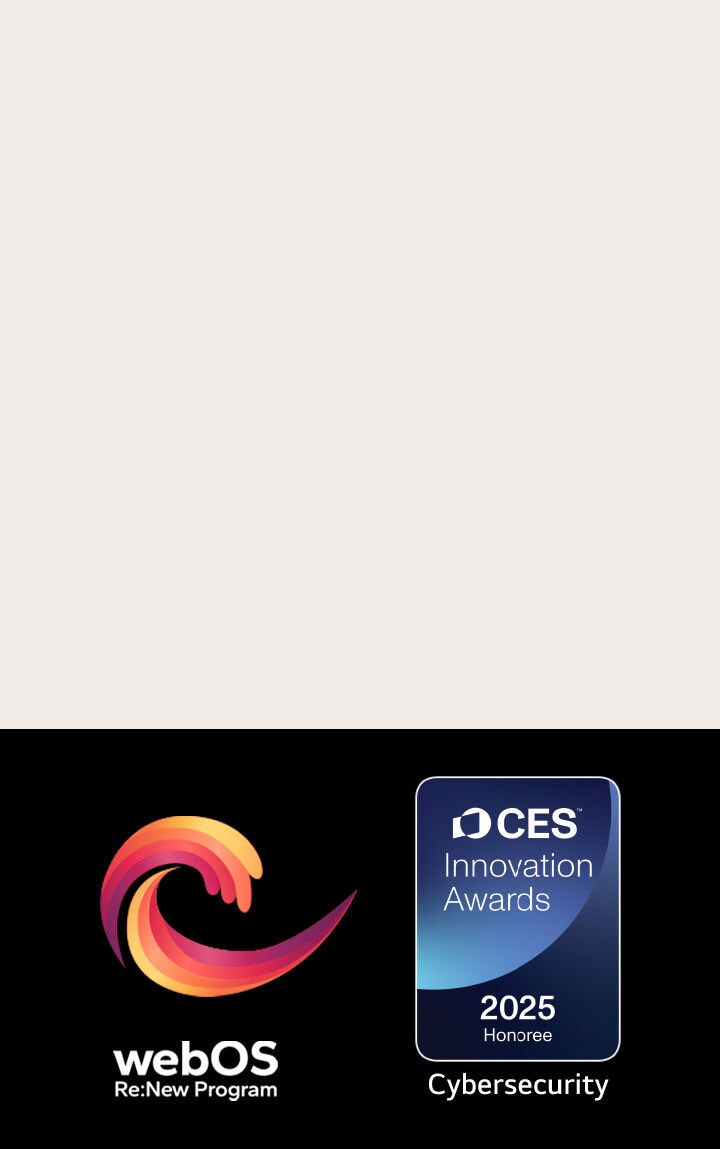 Logo i nazwa webOS Re:New Program z wyróżnieniem CES Innovation Awards 2025 Honoree. 