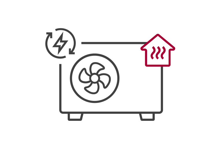 A lightening shape on the upper left and steamed floor on the lower right is placed over the fan of the air to water heat pump.