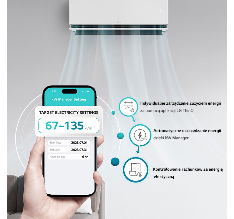 Energia pobierana przez klimatyzator może być wykorzystywana w ramach wstępnie określonej wartości docelowej.