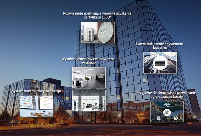 Budynek biurowy z miniaturami centrum sterowania, biura, certyfikatów, systemu budynku i obszaru efektywnego energetycznie.