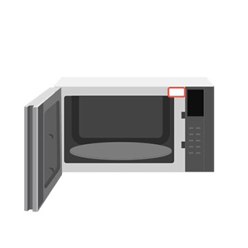 It shows the microwave oven and its QR code sticker location.