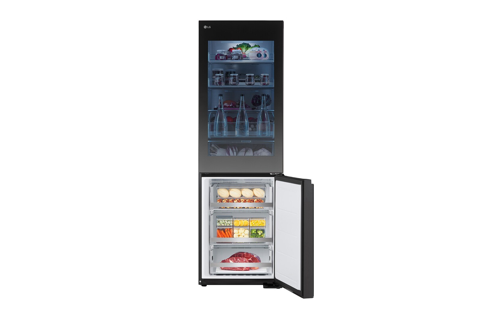 bottom door open with food stored