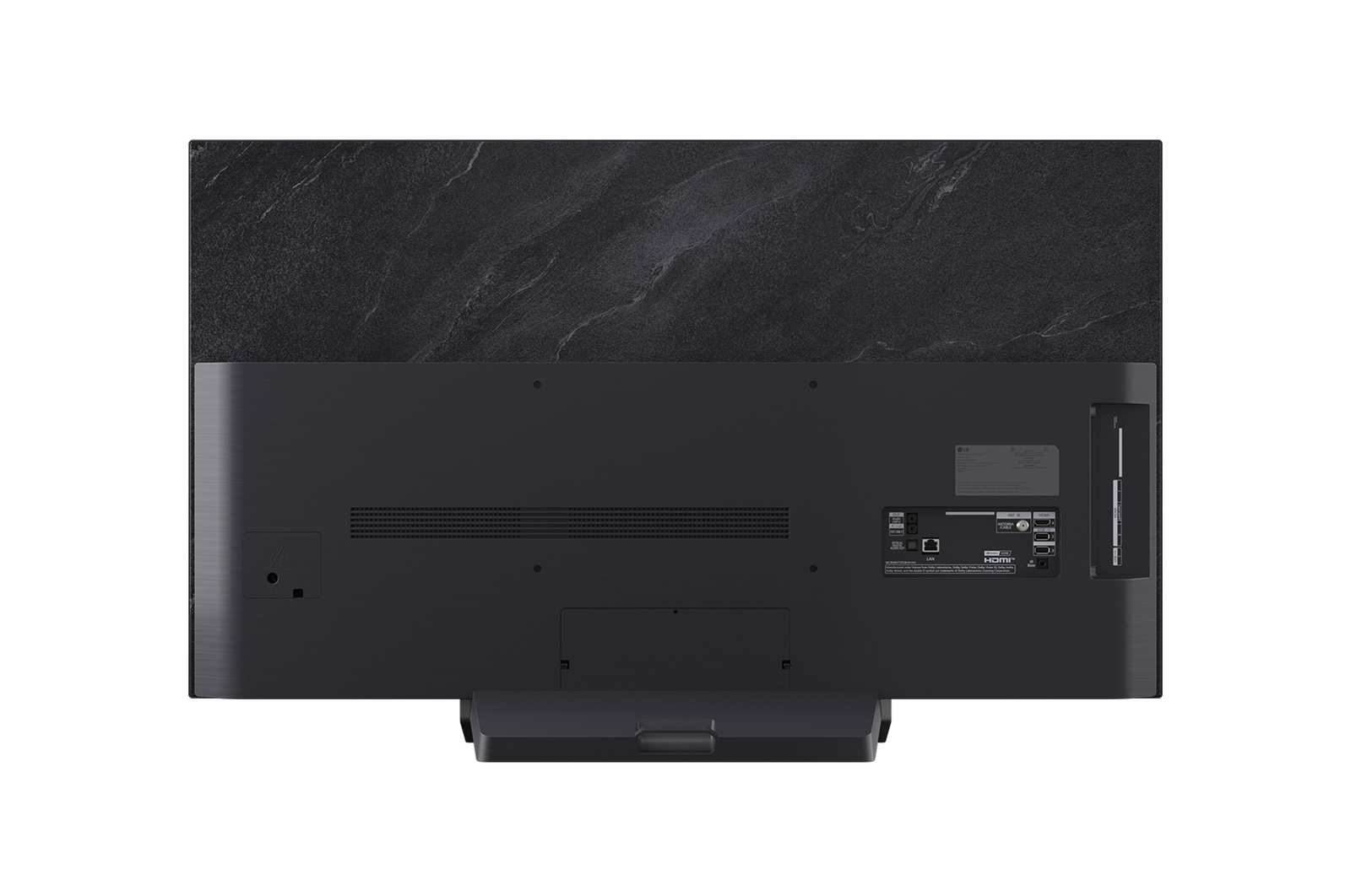 Vista lateral da Smart TV LG OLED evo AI C5 4K.