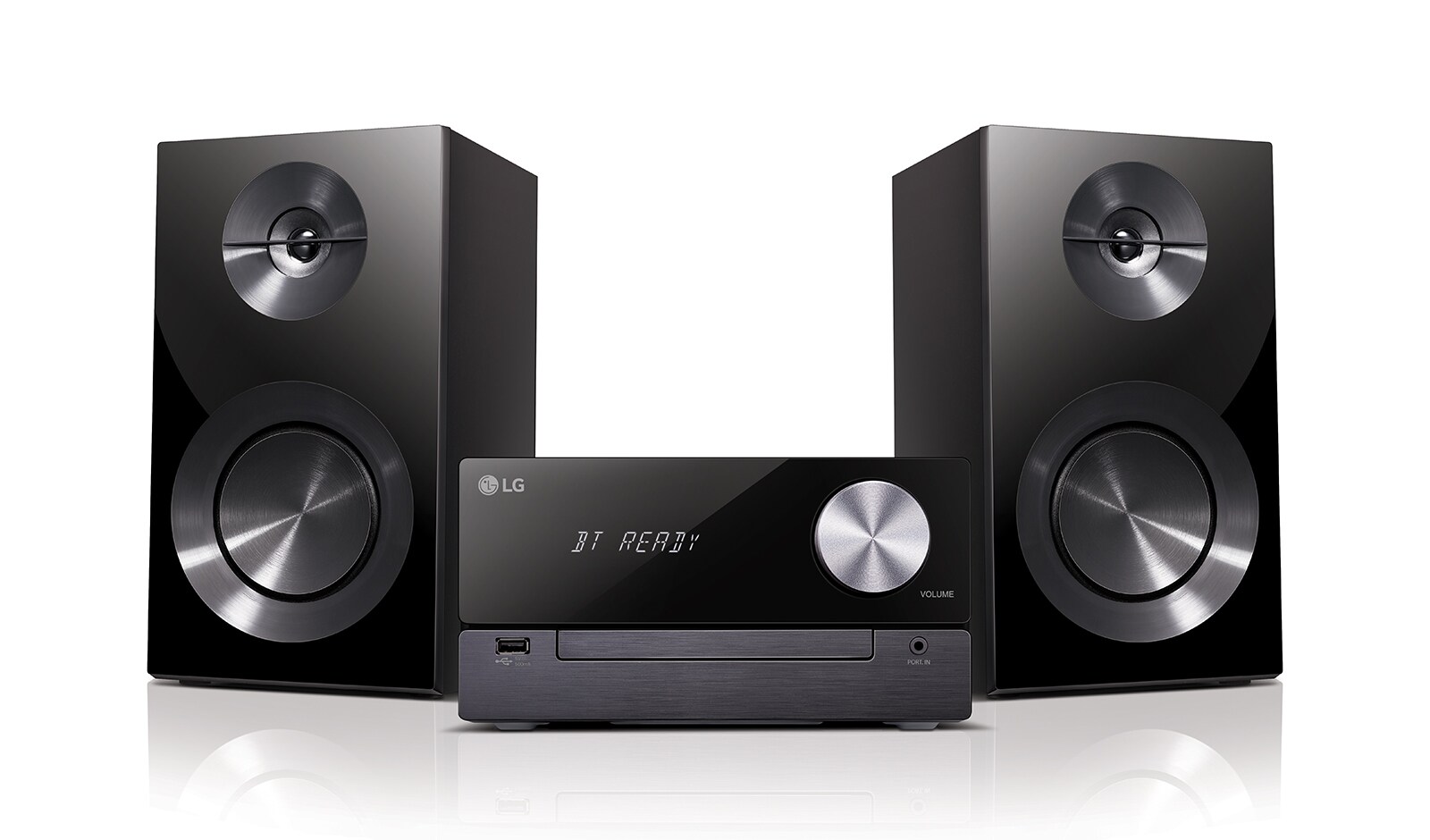Vista frontal de Micro Hi-Fi LG CM2460, 100W, Bluetooth, USB, AUX, CD, FM, Sound Sync CM2460