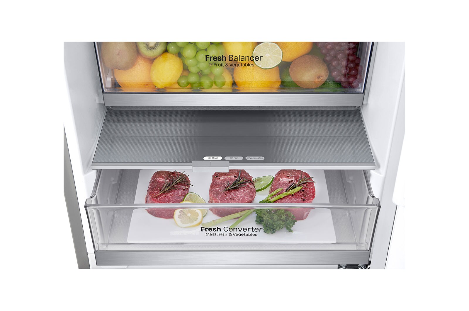 LG Frigorífico Combinado | 384 L | Etiqueta energética B | 2,03 m | DoorCooLing+™ | FRESHConverter™ | FRESHBaLancer™ | Wi-Fi, GBB72MBUBN