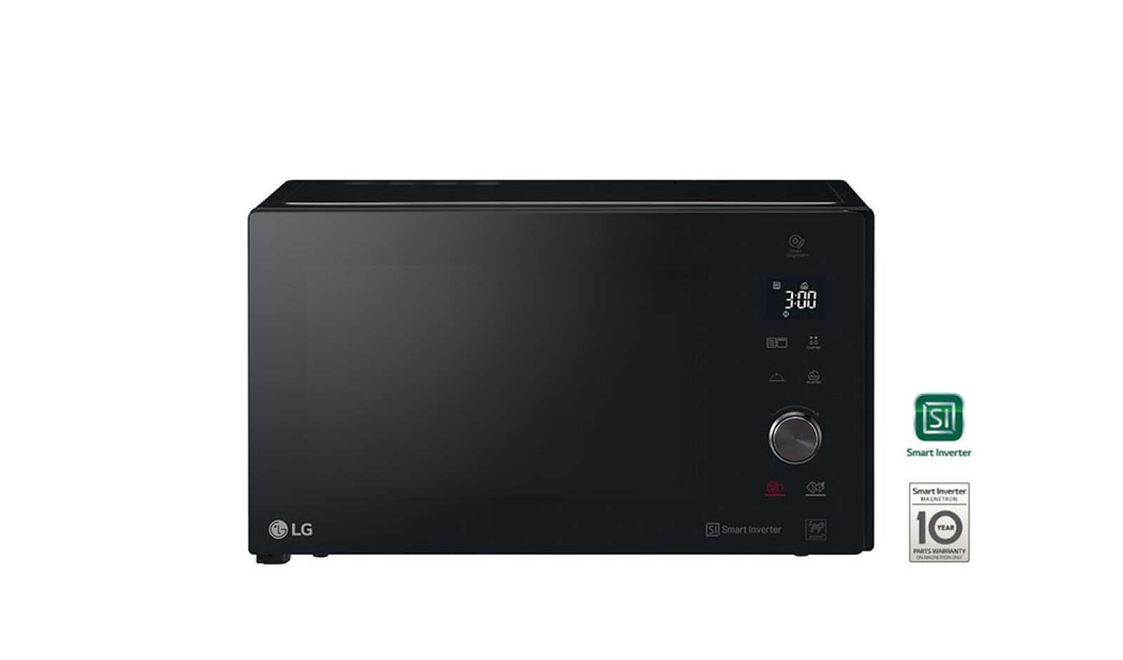 Vista frontal de Micro-ondas com grill LG NeoChef™ MH7265DPS, 32 litros, 1200 W, Smart Inverter, EasyClean™, preto MH7265DPS