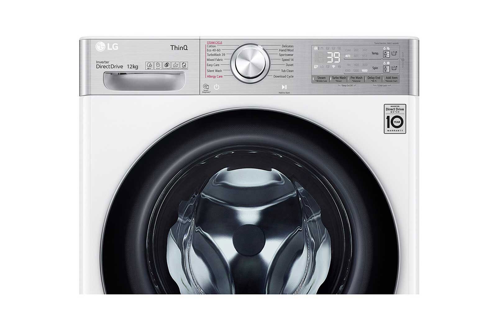 LG Máquina de lavar roupa LG F4WV9512P2W, 12 kg, eficiência energética A, 1400 r.p.m., AI DD™, Steam+™, TurboWash360™, ezDispense™, branco, F4WV9512P2W