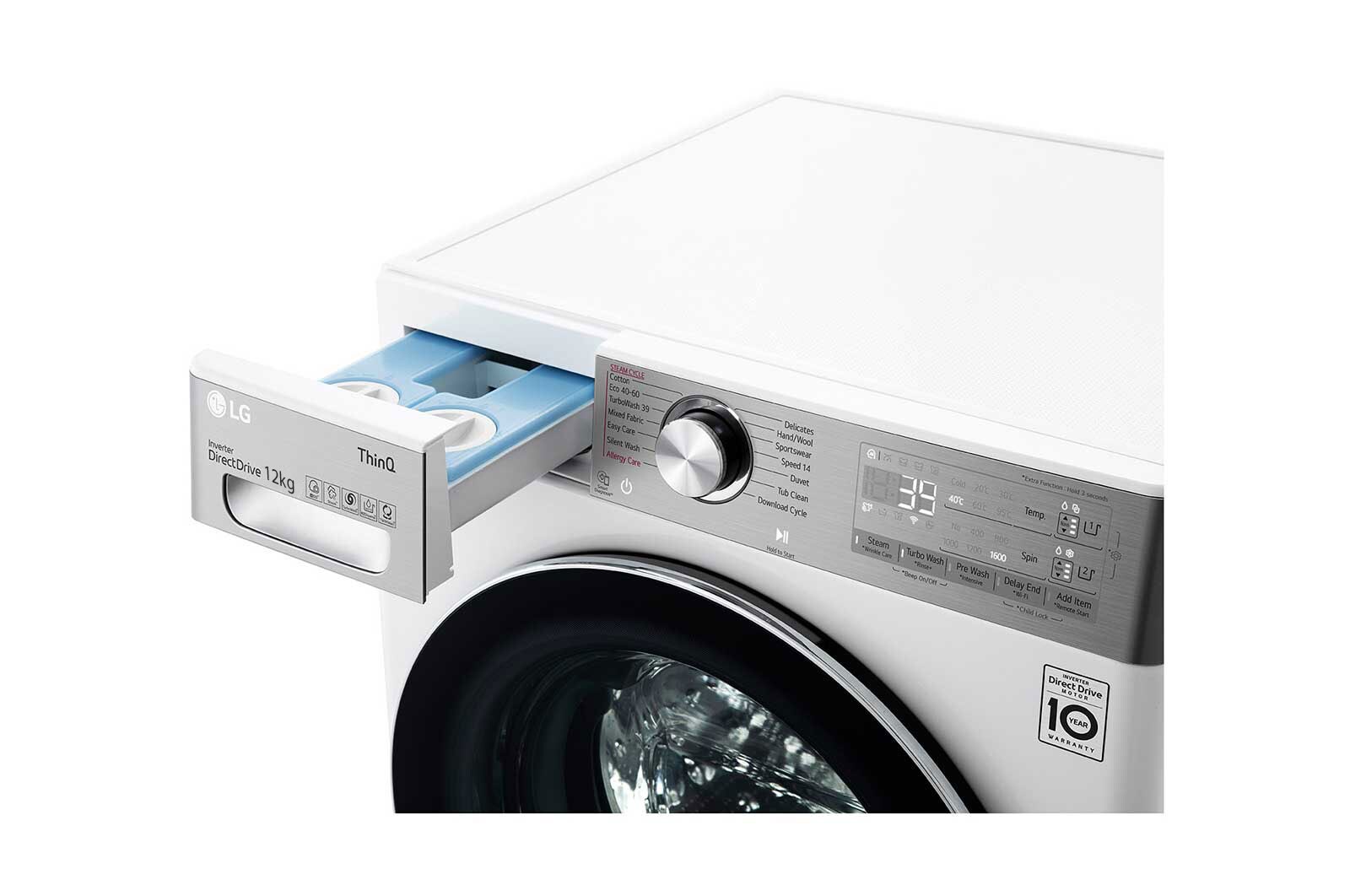 LG Máquina de lavar roupa LG F4WV9512P2W, 12 kg, eficiência energética A, 1400 r.p.m., AI DD™, Steam+™, TurboWash360™, ezDispense™, branco, F4WV9512P2W