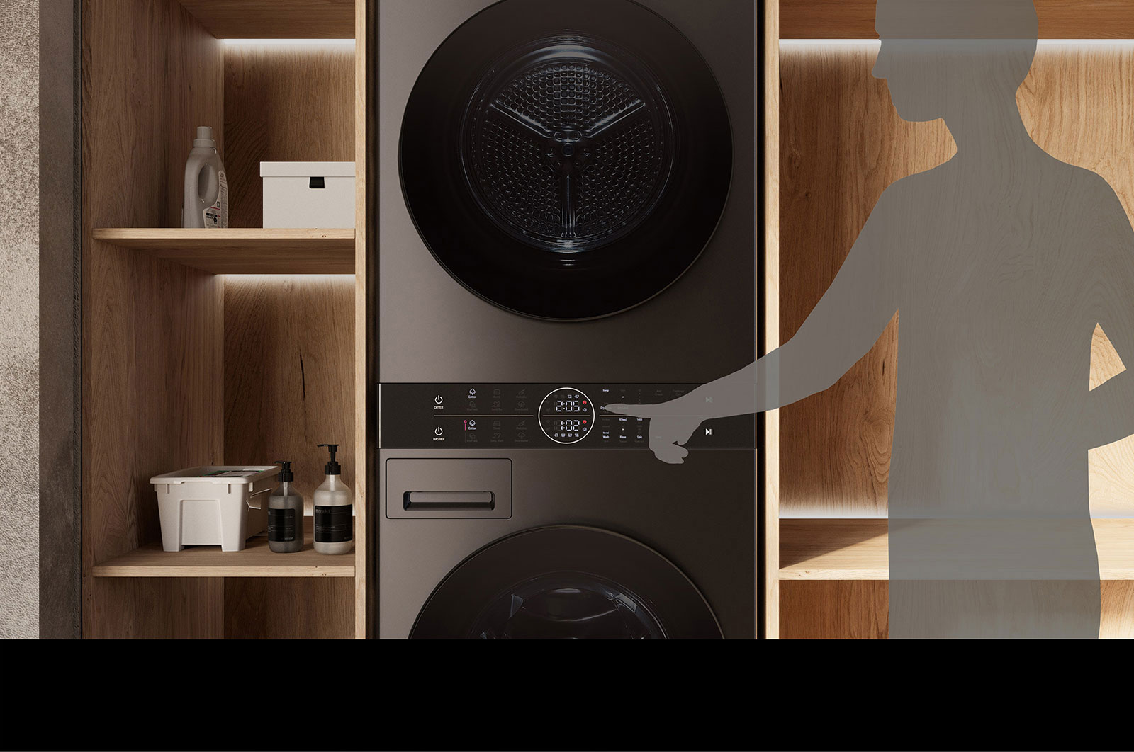 LG Máquina de Lavar e Secar LG WashTower, 12 kg de lavar e 10 kg de secar, eficiência energética A-10% e A+++,  AIDD™, Steam™, TurboWash™, Dual Inverter Heat Pump™, EcoHybrid™, limpeza automática do condensador, preto, WT1210BBF