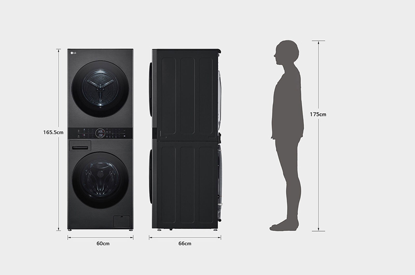 LG Máquina de Lavar e Secar LG WashTower, 12 kg de lavar e 10 kg de secar, eficiência energética A-10% e A+++,  AIDD™, Steam™, TurboWash™, Dual Inverter Heat Pump™, EcoHybrid™, limpeza automática do condensador, preto, WT1210BBF