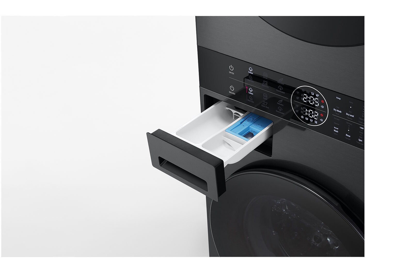 LG Máquina de Lavar e Secar LG WashTower, 12 kg de lavar e 10 kg de secar, eficiência energética A-10% e A+++,  AIDD™, Steam™, TurboWash™, Dual Inverter Heat Pump™, EcoHybrid™, limpeza automática do condensador, preto, WT1210BBF