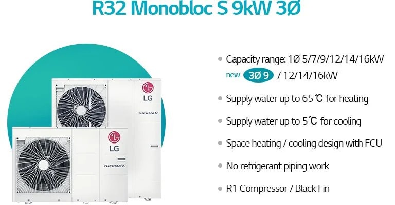 مواصفات المضخة الحرارية R32 Monobloc S 9kW 3-Phase