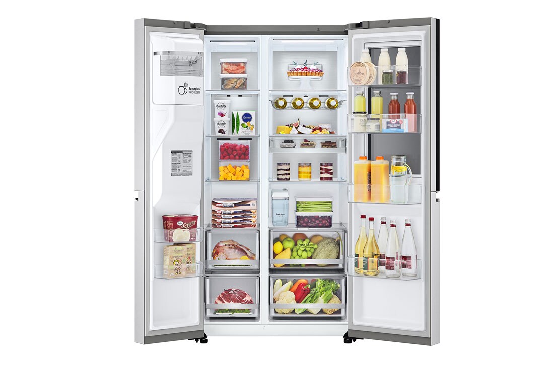 LG 21.7 قدمًا ، ثلاجة جنبًا إلى جنب ، لون فضي بلاتيني ، +InstaView ، Hygiene Fresh، ضاغط خطي عاكس, LS25HVLVLV