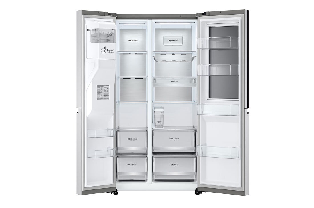 LG 21.7 قدمًا ، ثلاجة جنبًا إلى جنب ، لون فضي بلاتيني ، +InstaView ، Hygiene Fresh، ضاغط خطي عاكس, LS25HVLVLV