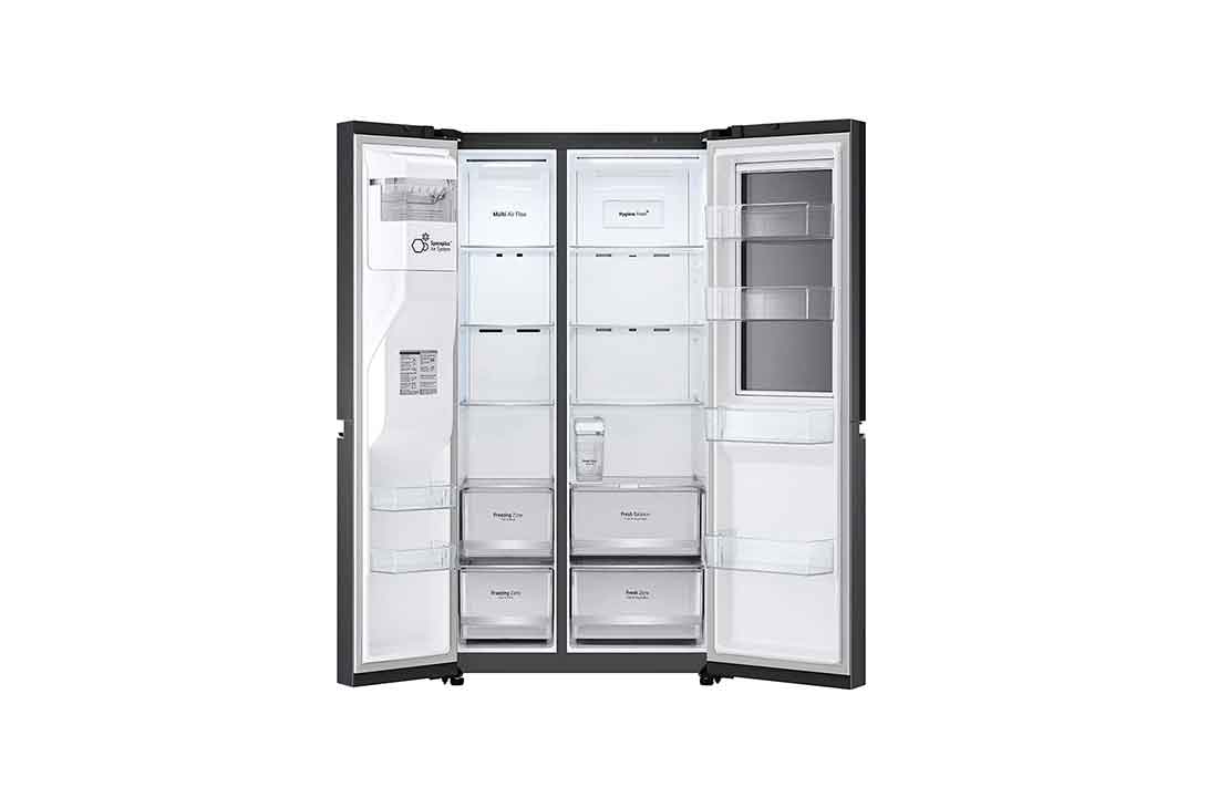 LG 25.5 Cu.Ft, Side By Side Refrigerator, Platinum Silver  Color, InstaView, Hygiene Fresh+, Inverter Linear Compressor, LS32HVDMLV