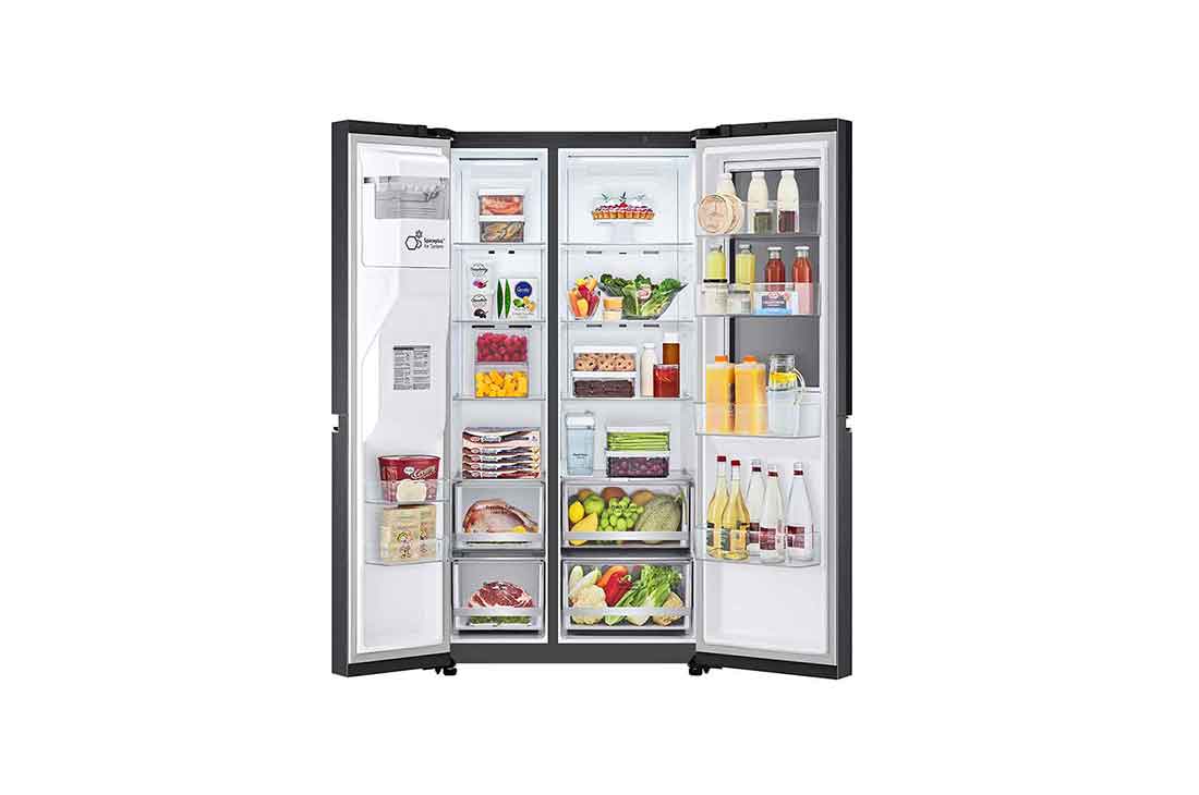 LG 25.5 Cu.Ft, Side By Side Refrigerator, Platinum Silver  Color, InstaView, Hygiene Fresh+, Inverter Linear Compressor, LS32HVDMLV
