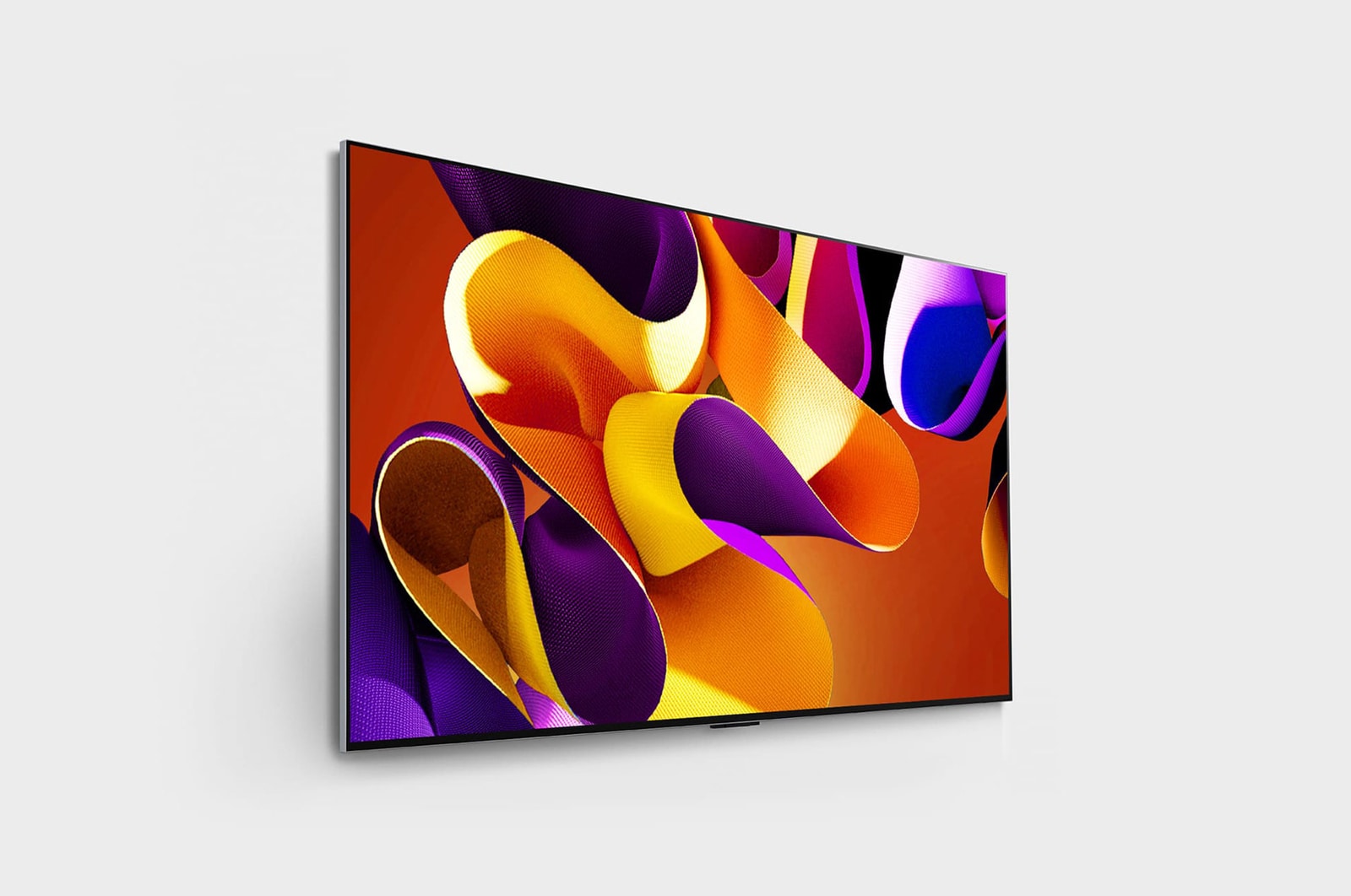 صورة جانبية مائلة لليمين لتلفزيون LG OLED evo TV،‏ OLED G4 على الحائط