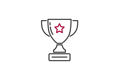 A line-drawn trophy icon with two handles and a red star in the center symbolizes the LG Floor Standing Unit's award-winning design. 