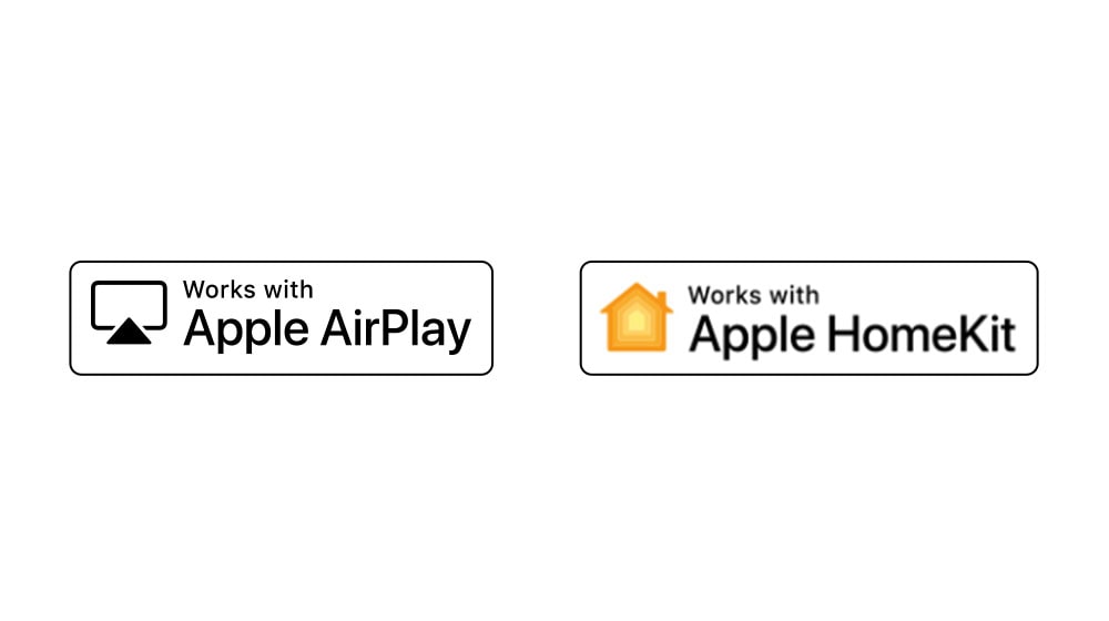 There are four logos displaced in order – Hey Google, alexa built-in, Works with Apple AirPlay, Works with Apple HomeKit.