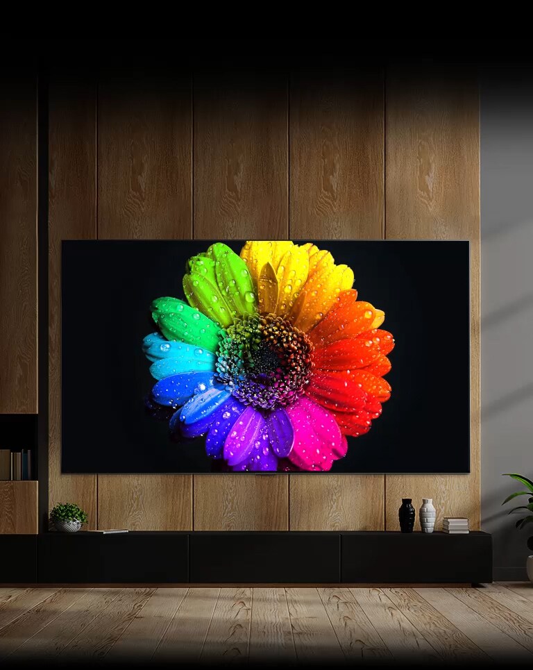 Mini LED lights inside TV light up and fill in entire TV monitor and turns into very colorful flower on TV in the end.