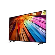 Slightly-angled left-facing side view of LG UHD TV, UT80