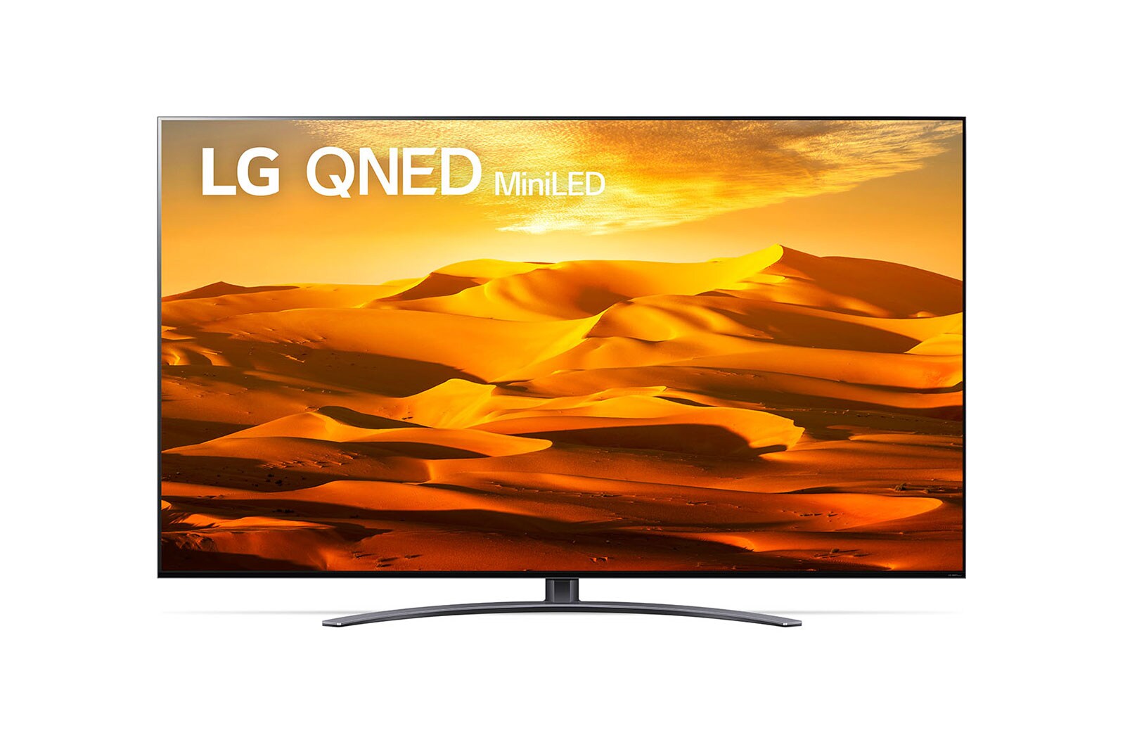 A front view of the LG QNED TV with infill image and product logo on