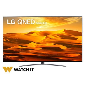A front view of the LG QNED TV with infill image and product logo on