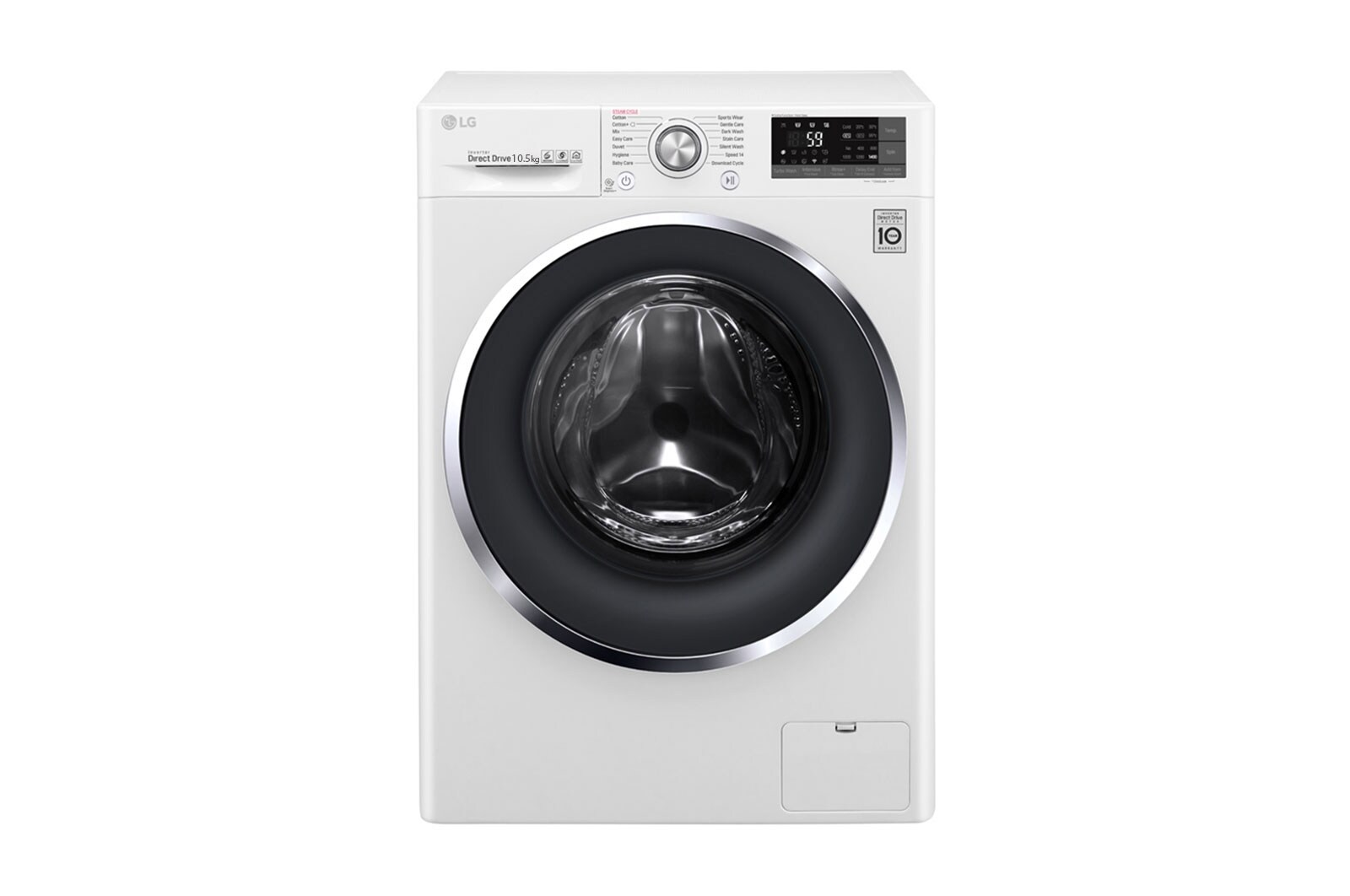 Front view of 10.5kg Front load washing machine, White Color, TurboWash™, SmartThinQ (wi-fi)  WFS1114WHN