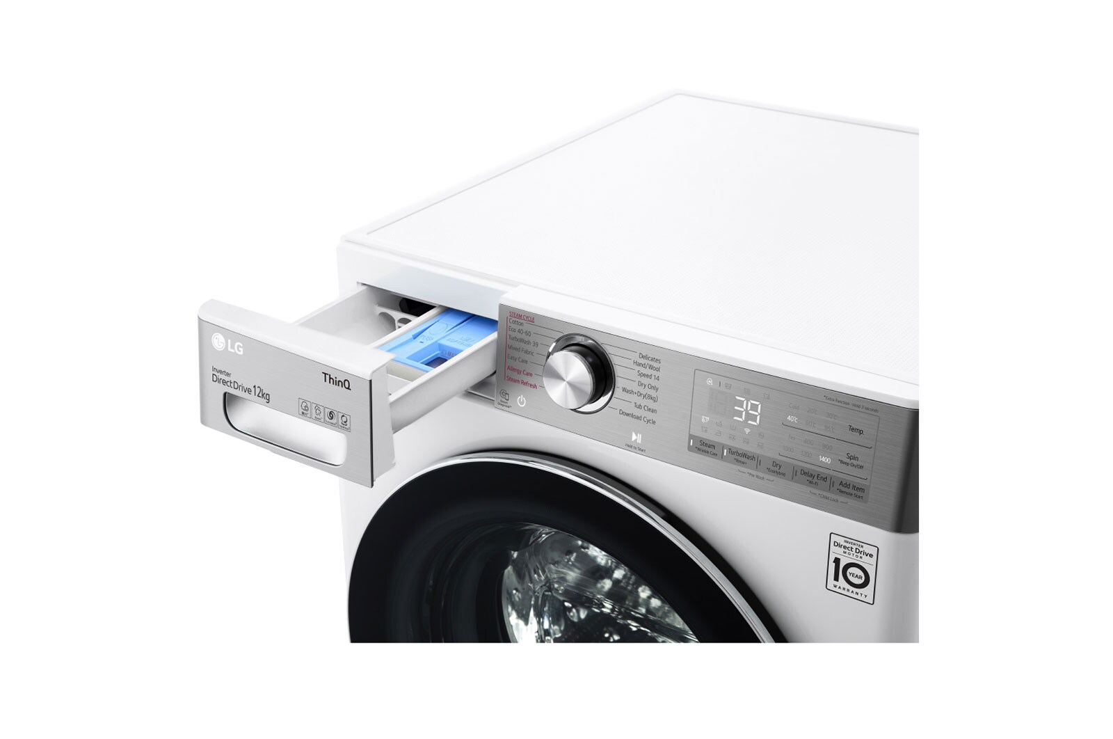 LG Capacity 12kg, Front Load, White Color, TrueSteam, 6 Motion DD, Inverter Direct Drive Motor, WFV1214WHT1