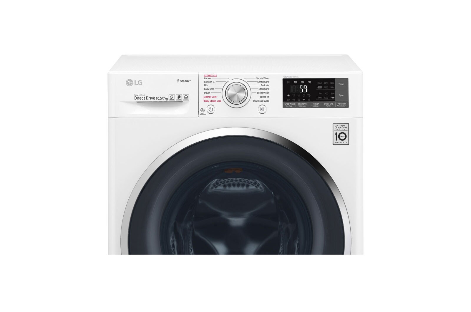 LG 10.5kg washer with 7kg Dryer Front load washing machine, White Color, Turbo Dry, WSC1107WHN